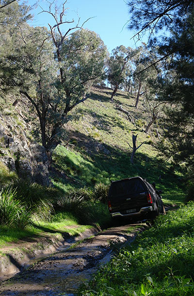 Black 4x4 drives through mud in a national park