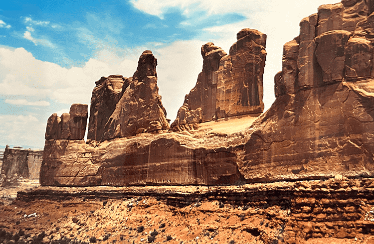 A photo of monuments in Arches National Park, taken in 1999 on a film camera