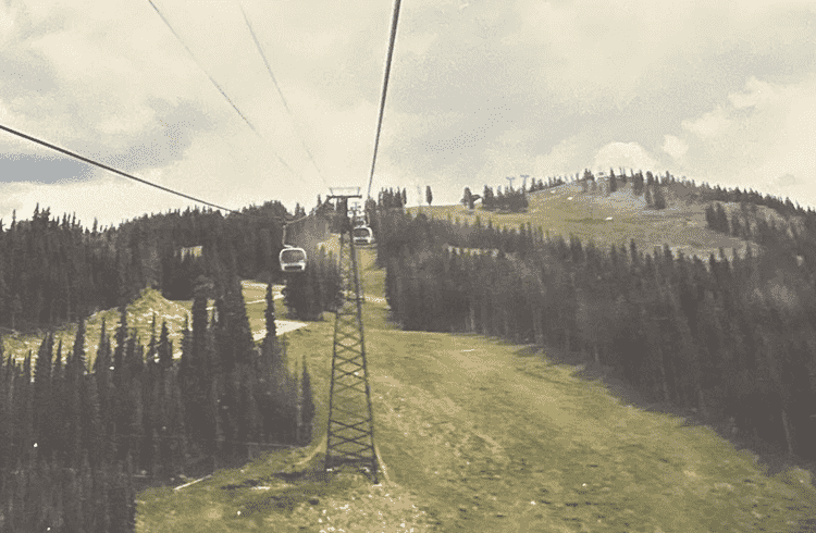 Aspen Gondola as seen from a cable car. Photo taken in 1999 on a film camera