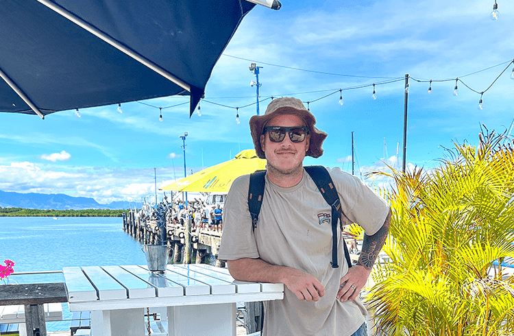 Mark waiting for the South Sea Cruise to Malolo Island at Port Denaru